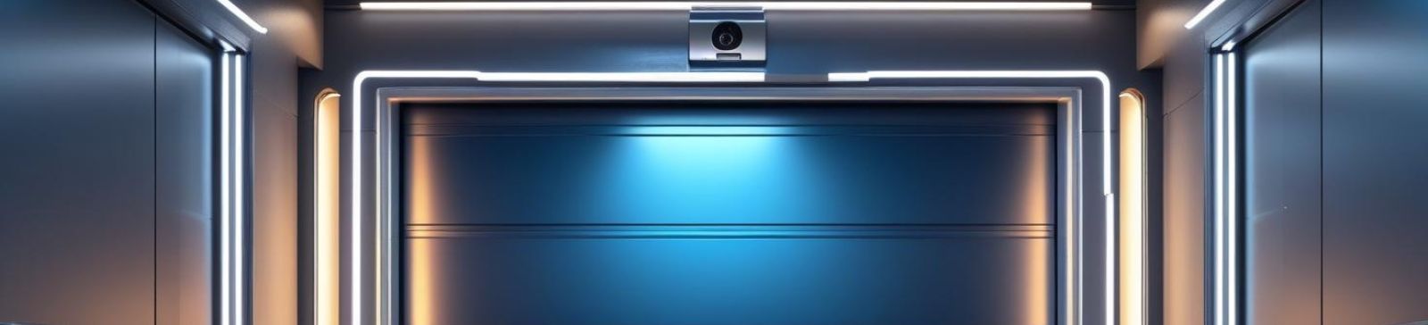 Sleek, modern garage door with integrated smart lighting and security camera in a contemporary Seattle garage