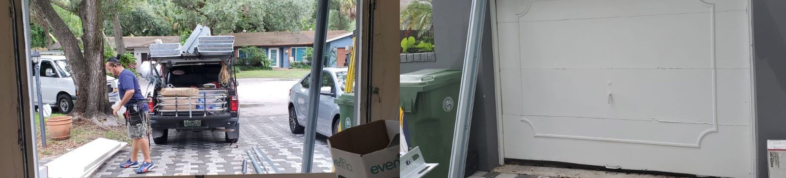 Garage door repair in progress with new tracks being installed in Everett.